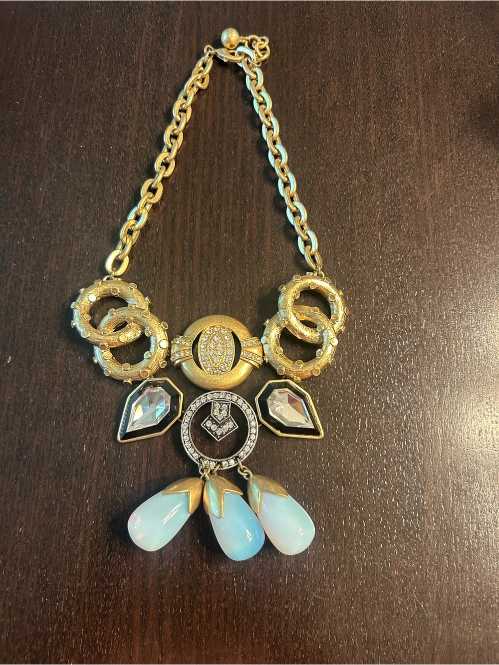 Lulu Frost Gold Necklace with Opalescent Blue Drops